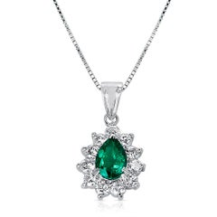 0.68 Ct Pear-Shape Emerald and 0.64 Ct Diamonds Pendant Necklace, Platinum
