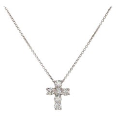 0.68 CTW Round Diamond Cross Pendant Necklace in 14K White Gold