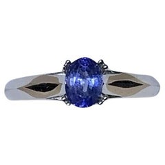 0.68ct Blue Sapphire Oval Shaped Solitaire Engagement Ring 18ct White Gold