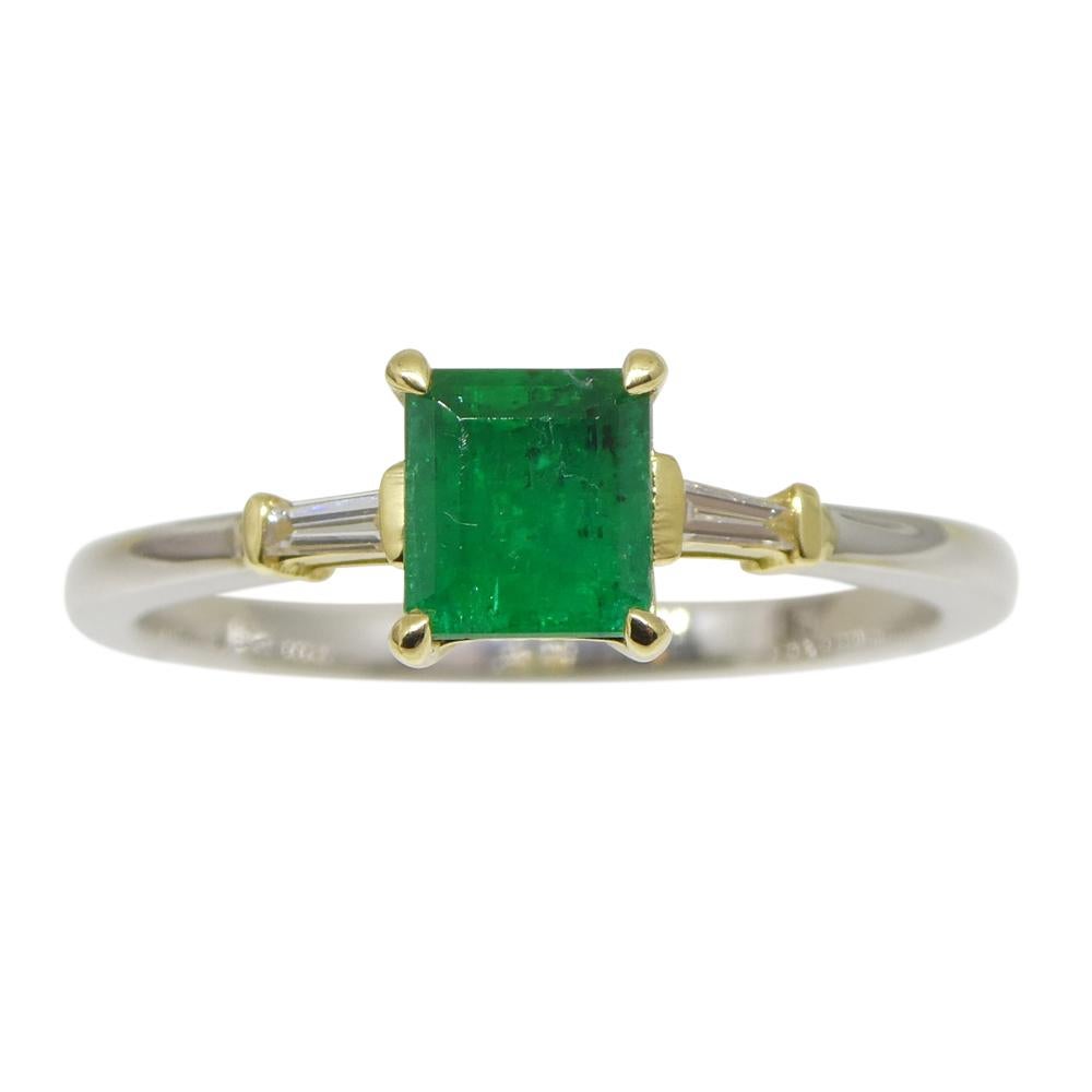 Contemporary 0.68ct Colombian Emerald Diamond Statement or Engagement Ring set in 18k White For Sale