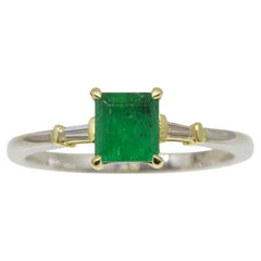 Used 0.68ct Colombian Emerald Diamond Statement or Engagement Ring set in 18k White