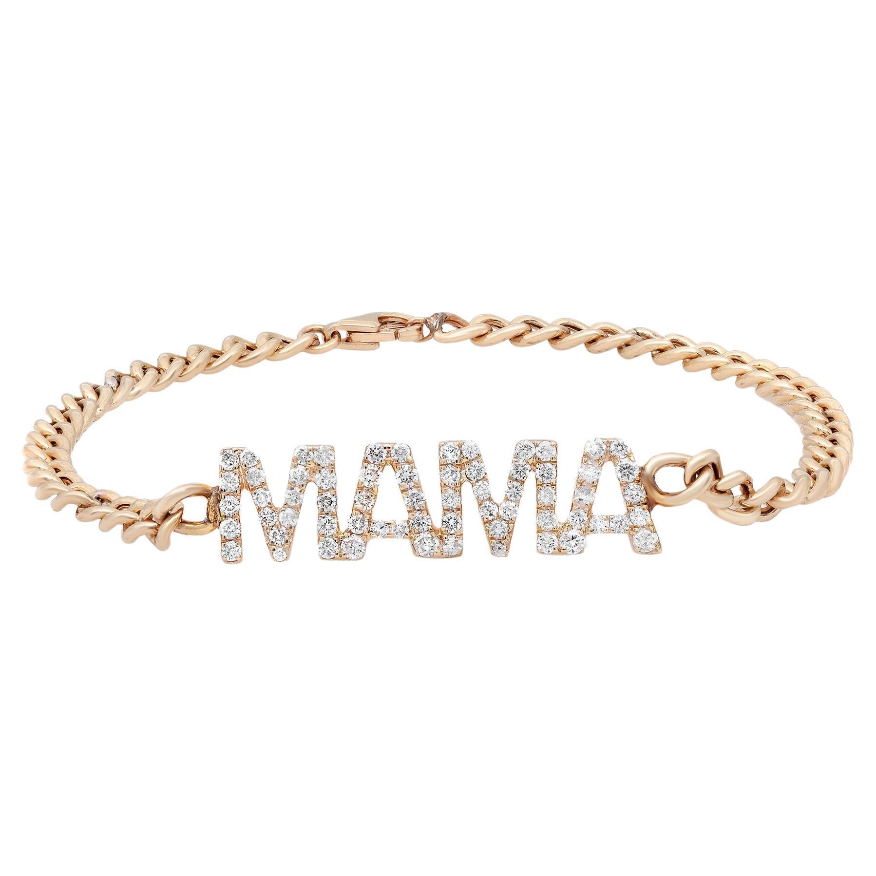 0.68Cttw Diamond MAMA Cuban Link Chain Bracelet 14K Yellow Gold