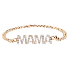 0.68Cttw Diamond MAMA Cuban Link Chain Bracelet 14K Yellow Gold