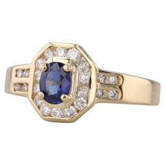 0,68ctw Blauer Saphir Diamant Halo Ring 18k Gelbgold Größe 6,5 Engagement