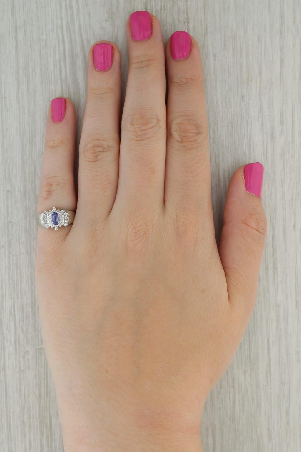 0.68ctw Marquise Tanzanite Diamond Halo Ring 14k White Gold Size 5.5 Engagement 5