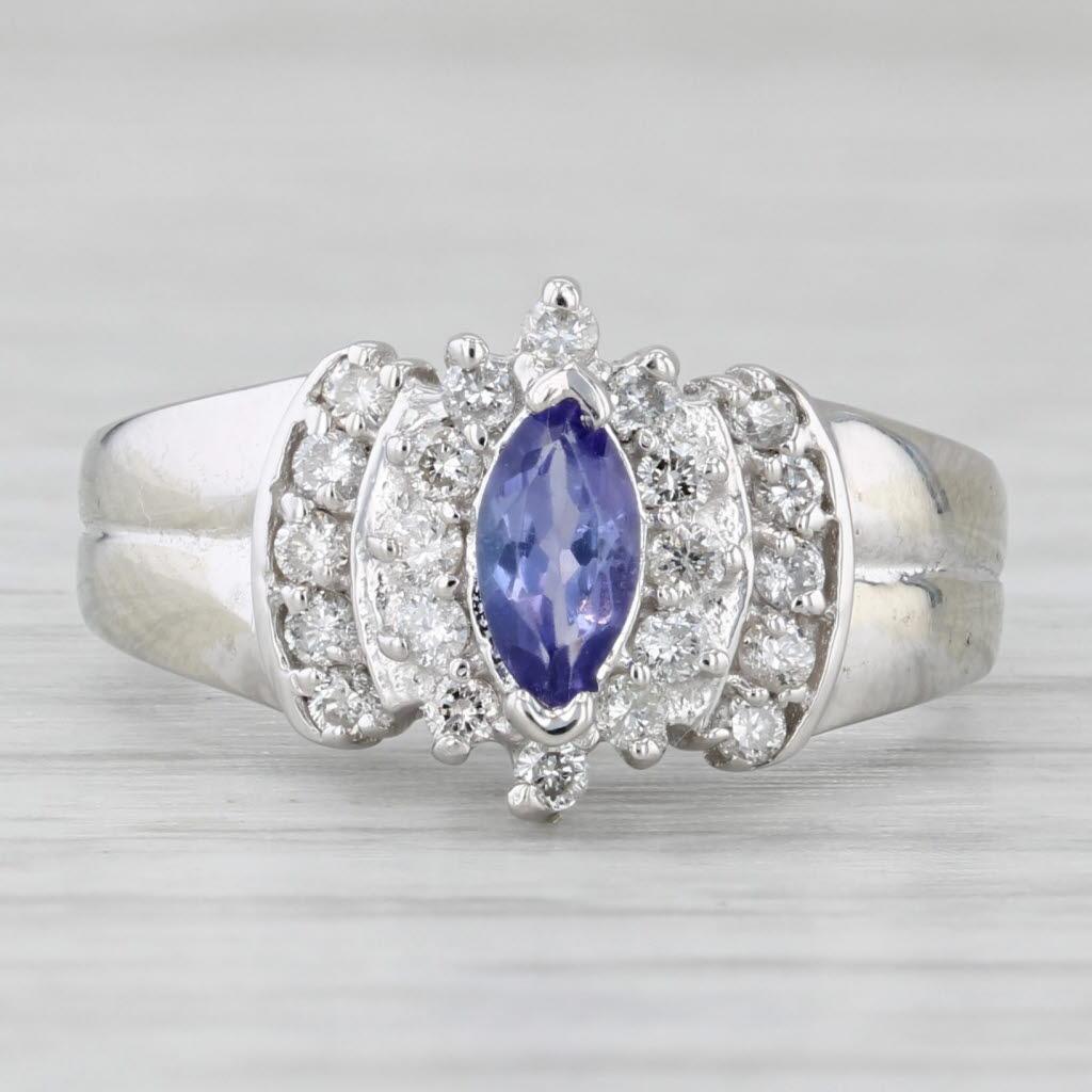 Marquise Cut 0.68ctw Marquise Tanzanite Diamond Halo Ring 14k White Gold Size 5.5 Engagement