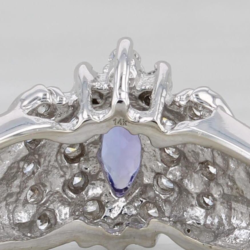 0.68ctw Marquise Tanzanite Diamond Halo Ring 14k White Gold Size 5.5 Engagement In Good Condition In McLeansville, NC