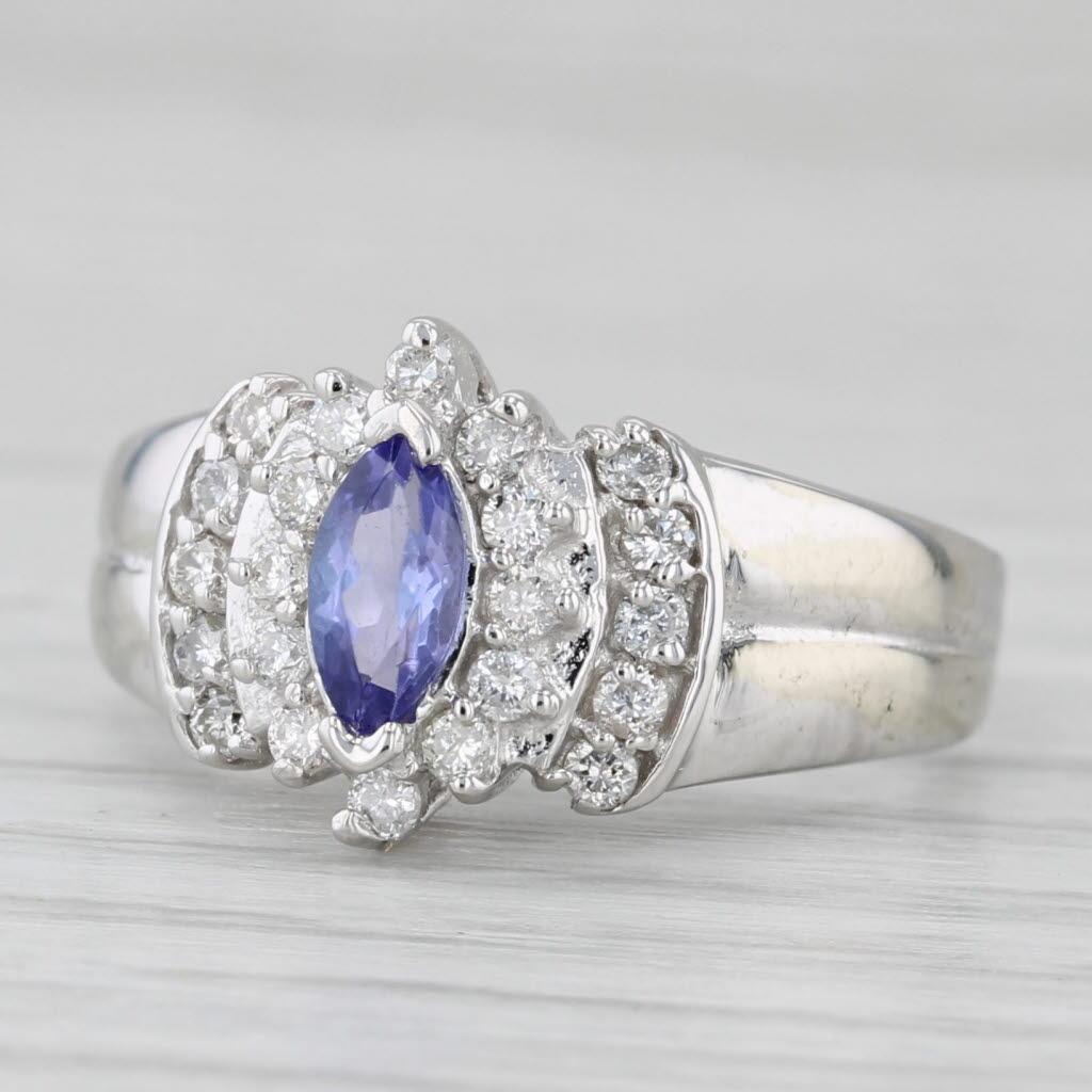 0.68ctw Marquise Tanzanite Diamond Halo Ring 14k White Gold Size 5.5 Engagement 1