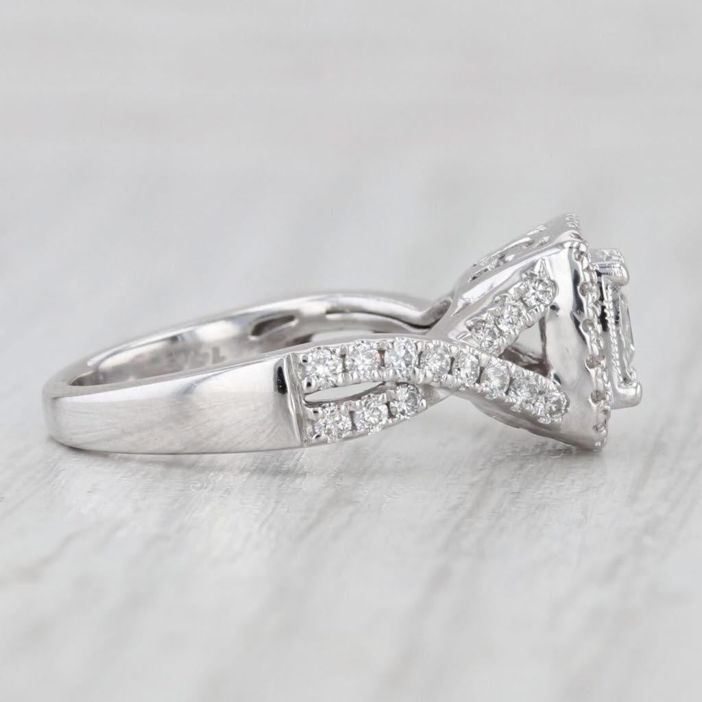 da uomo o donna Anello di fidanzamento con diamante aureolato da 0,68 carati in oro bianco 14k, misura 5,5 in vendita