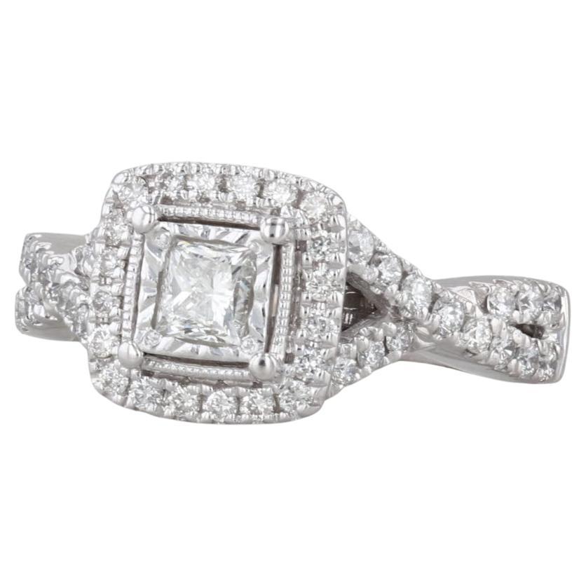 Anello di fidanzamento con diamante aureolato da 0,68 carati in oro bianco 14k, misura 5,5