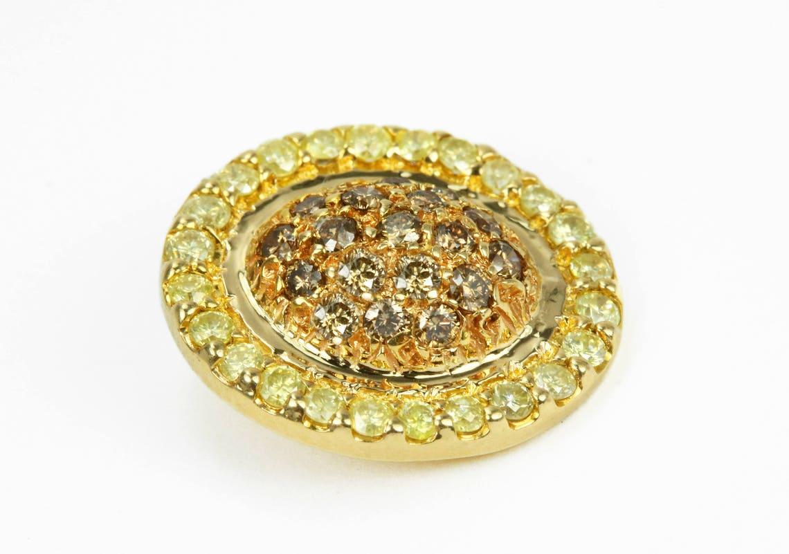Round Cut 0.68pts Fancy Yellow Diamond & Champagne Diamond Pendant Necklace in 14K Yellow For Sale
