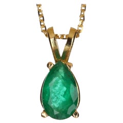 0.69-Carat 14K Colombian Emerald Solitaire Pear Gold Pendant