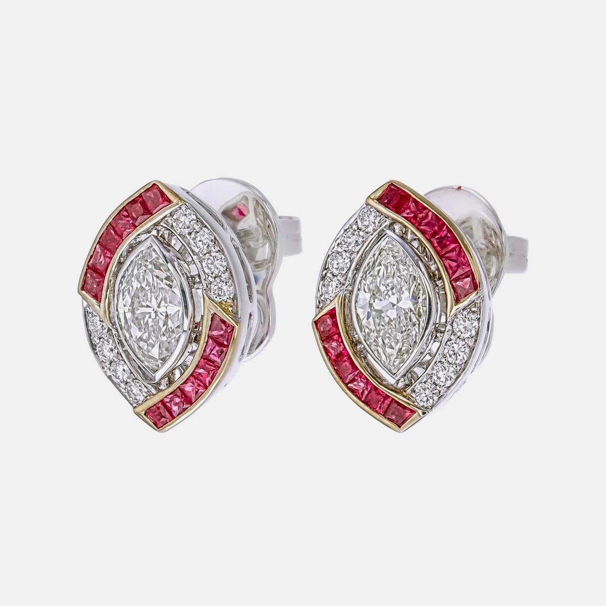 Modernista 0.69 Carat Burma Ruby And Diamond Earrings In 18 Karat White Gold in vendita