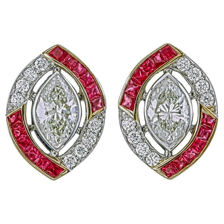 0.69 Carat Burma Ruby And Diamond Earrings In 18 Karat White Gold