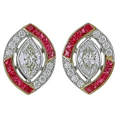 0.69 Carat Burma Ruby And Diamond Earrings In 18 Karat White Gold