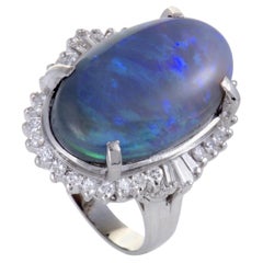 Vintage 0.69 Carat Diamond and 11.58 Carat Blue Opal Cabochon Platinum Ring