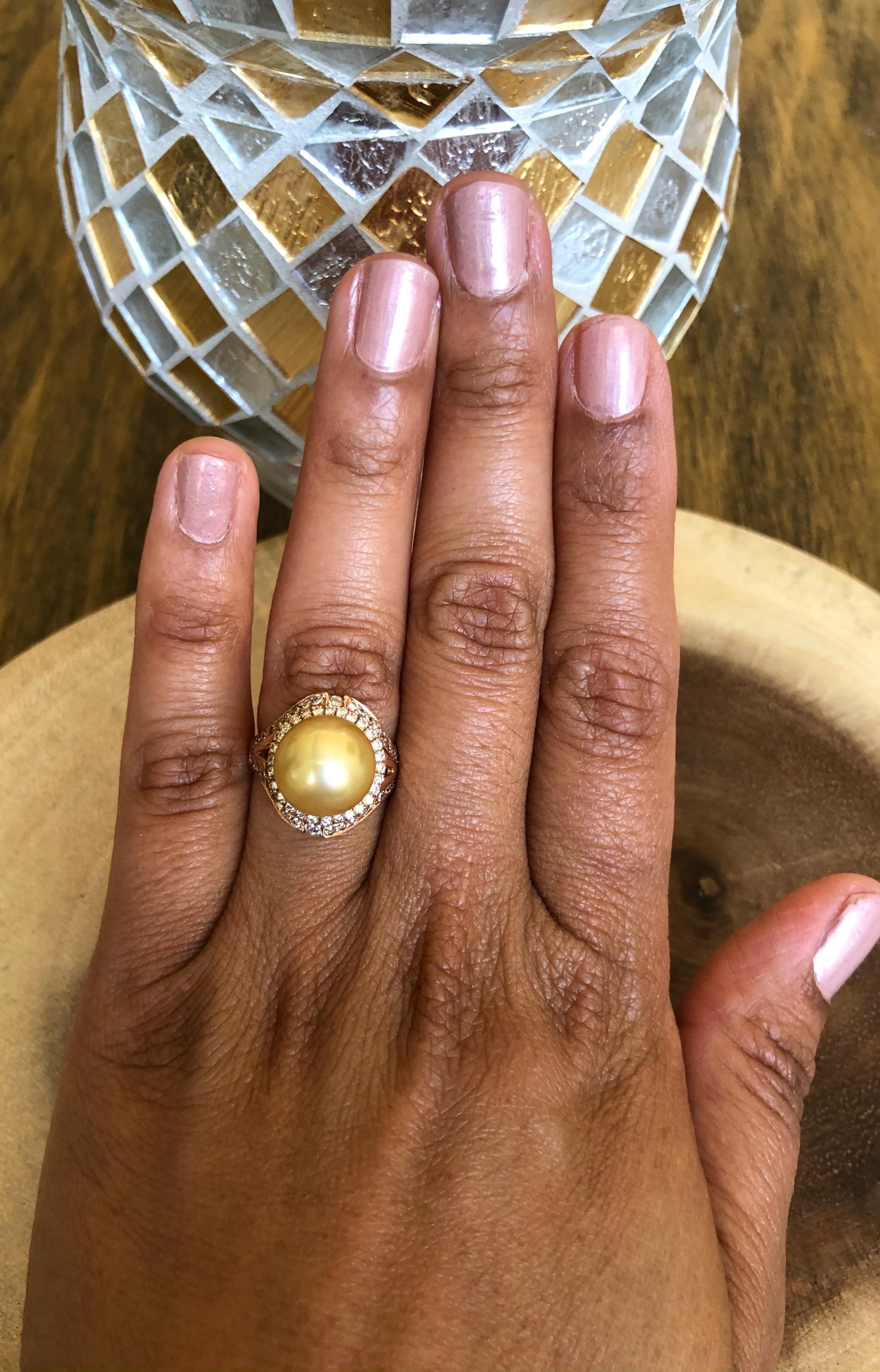 Women's 0.69 Carat Diamond South Sea Pearl 14 Karat Rose Gold Ring For Sale