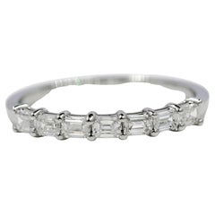 0.69 Carat Emerald Cut Natural Diamond Half Eternity Band in 18K White Gold
