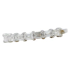 0.69 Carat Emerald Cut Natural Diamond Half Eternity Band in 18K White Gold