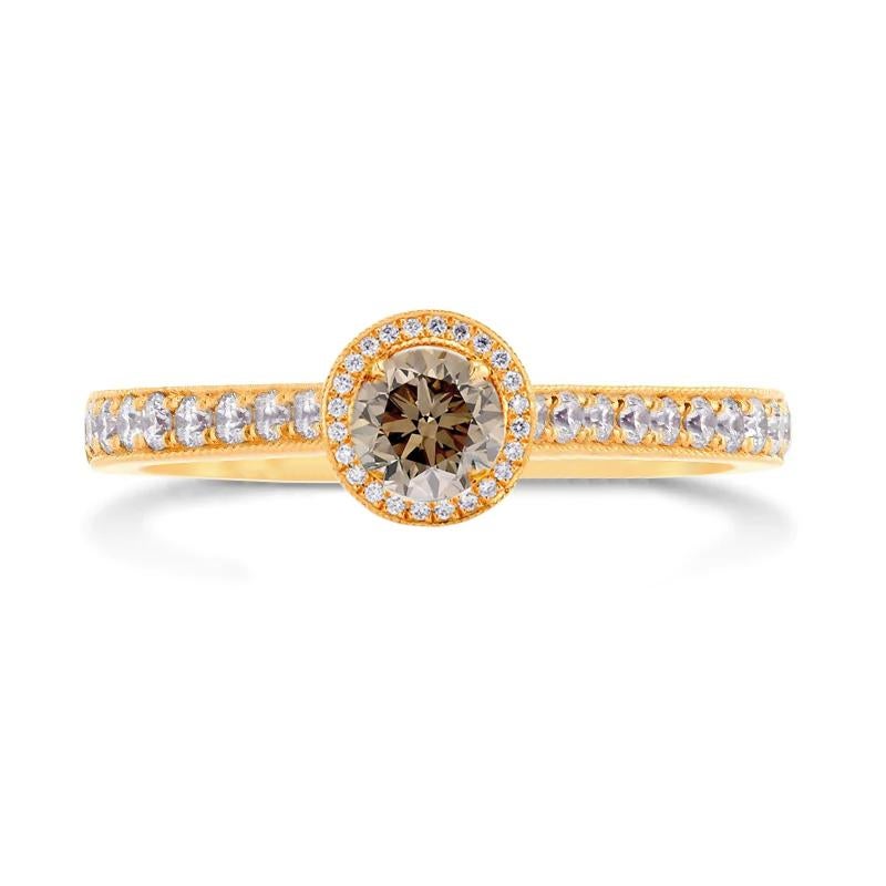 Round Cut 0.69 carat Fancy Brown Diamond Yellow Gold 18K Diamond Ring For Sale