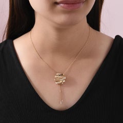14K Yellow Gold Diamond Wrapped Knot Lariat Pendant Necklace, 0.69cts  Cocktail