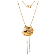 14K Yellow Gold Diamond Wrapped Knot Lariat Pendant Necklace, 0.69cts  Cocktail