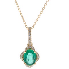 0.69 Carat Oval-Cut Emerald with Diamond Accents 14K Yellow Gold Pendant