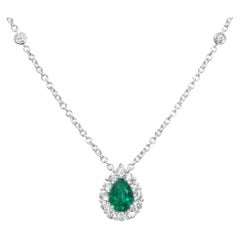 Roman Malakov 1.20 Carats Total Pear Shape Emerald & Diamond Pendant Necklace