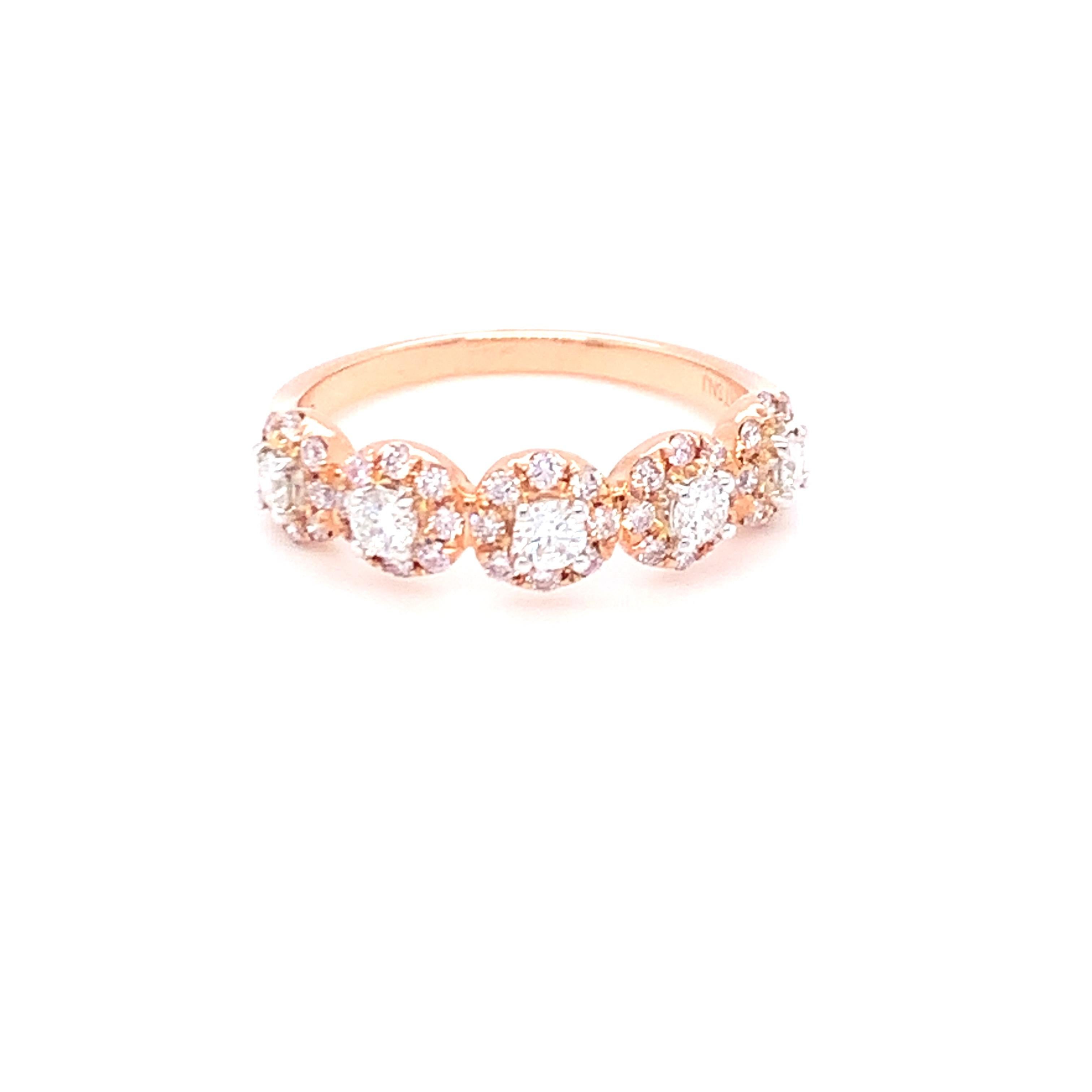 0.69 Carat Pink & White Diamond Band in 14k Two Tone Gold For Sale 4