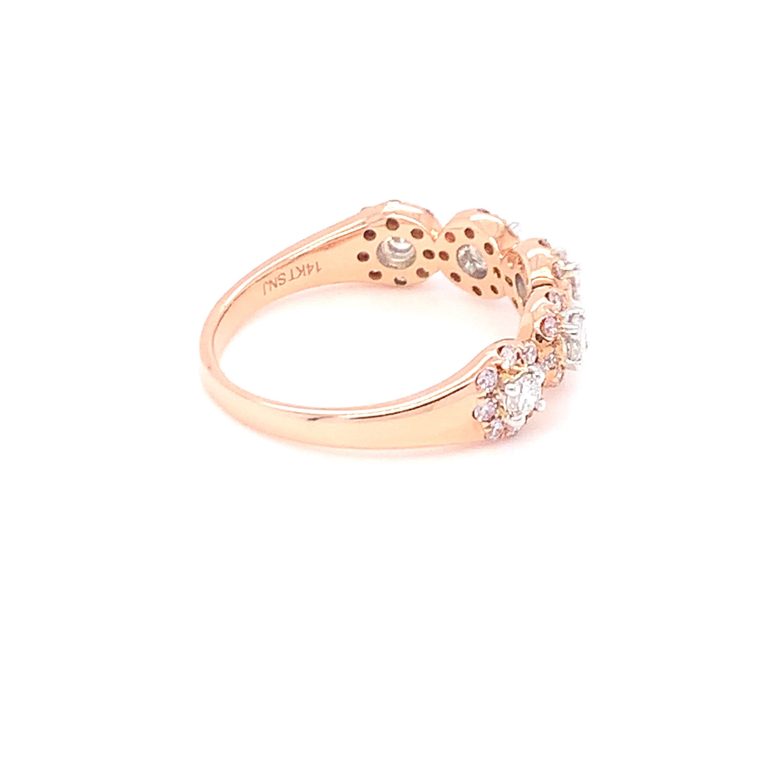 0.69 Carat Pink & White Diamond Band in 14k Two Tone Gold For Sale 5