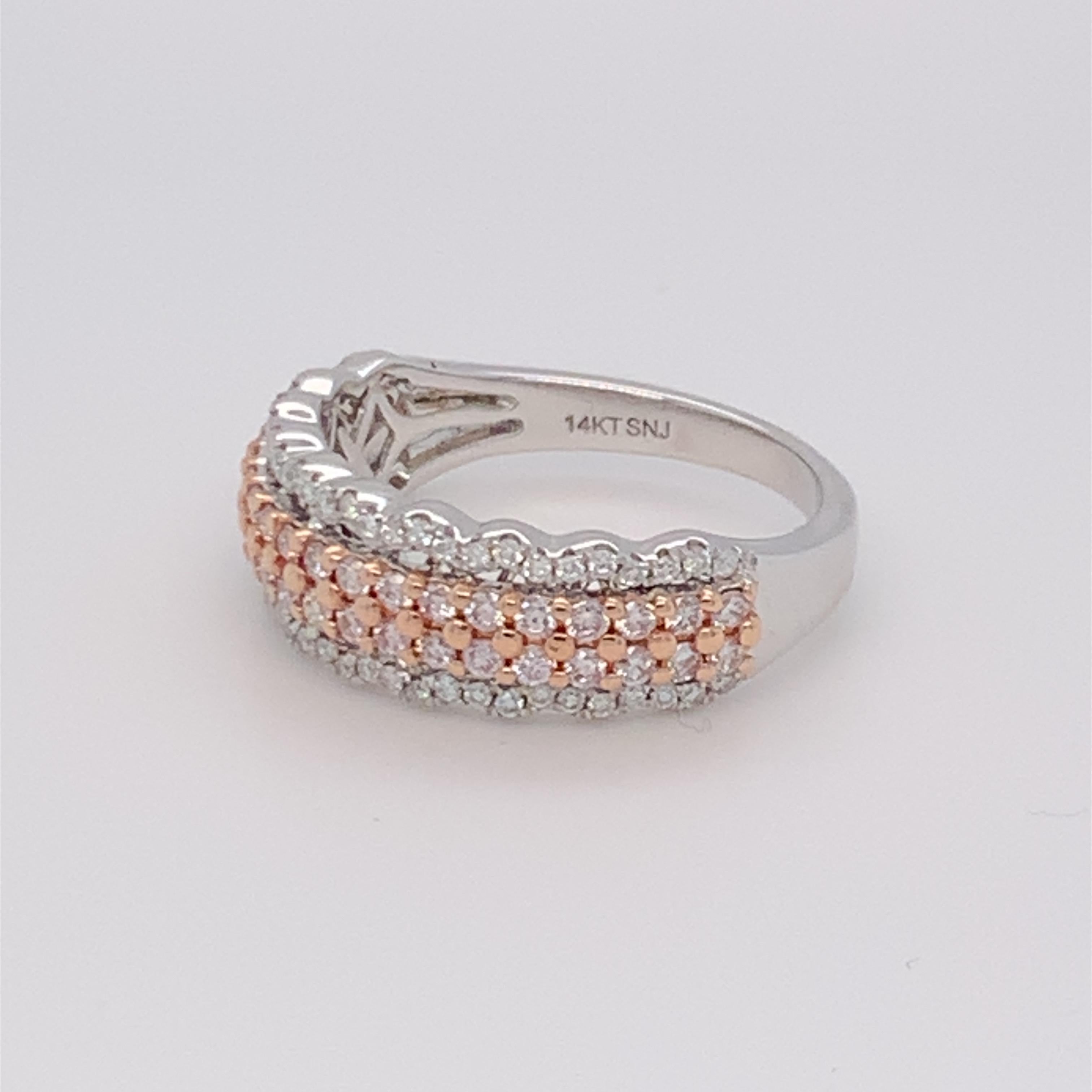 0.69 Carat Pink & White Diamond Band in 14k Two Tone Gold For Sale 5