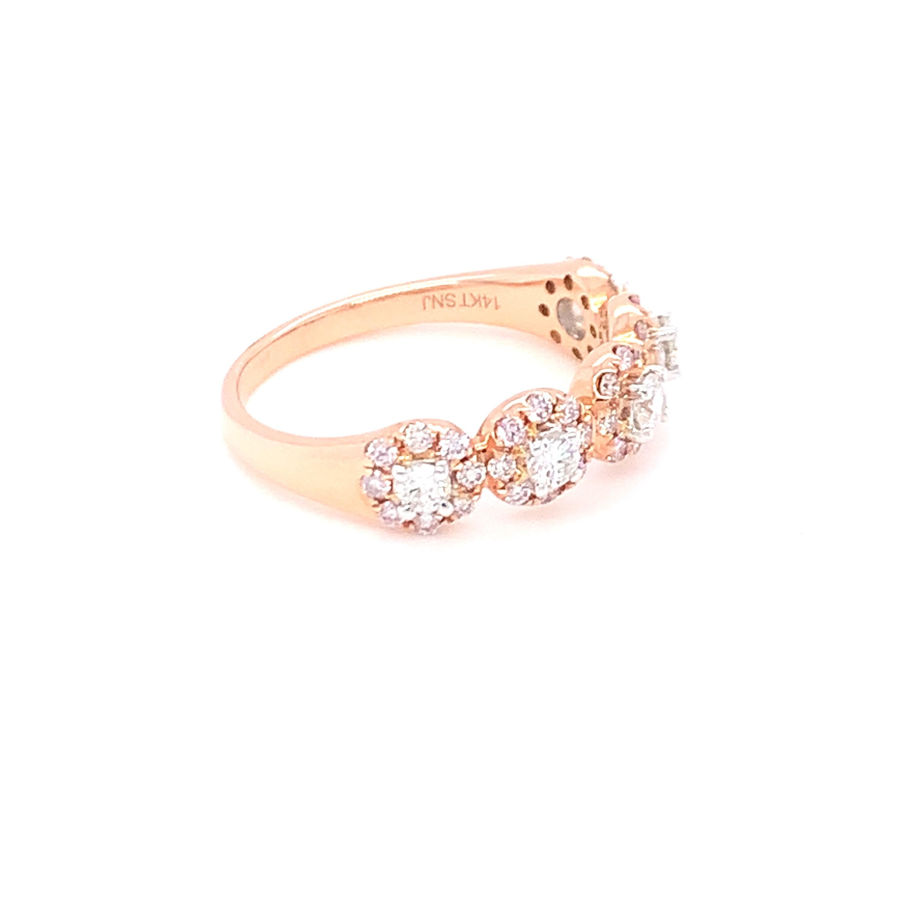 0.69 Carat Pink & White Diamond Band in 14k Two Tone Gold For Sale 6