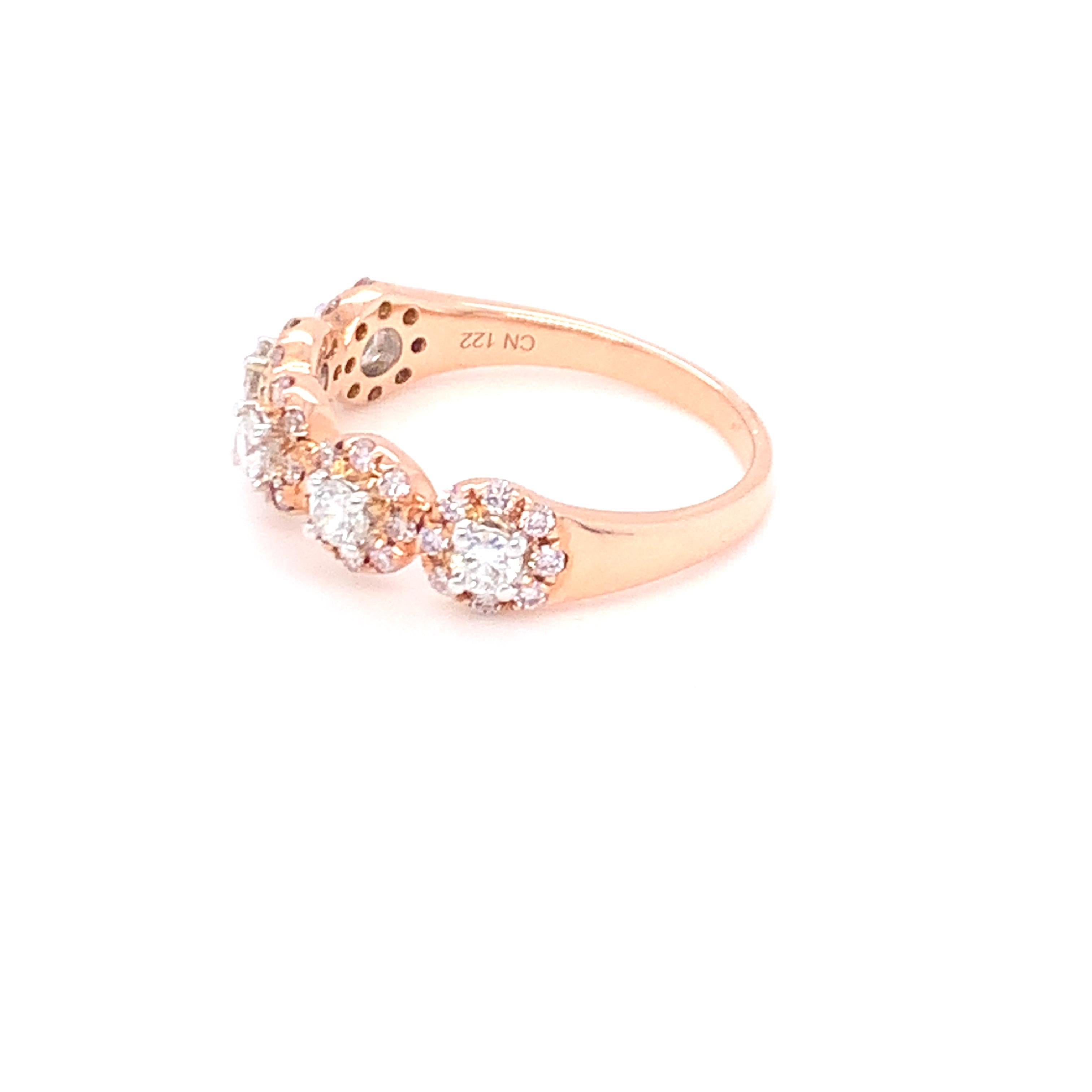 0.69 Carat Pink & White Diamond Band in 14k Two Tone Gold For Sale 7