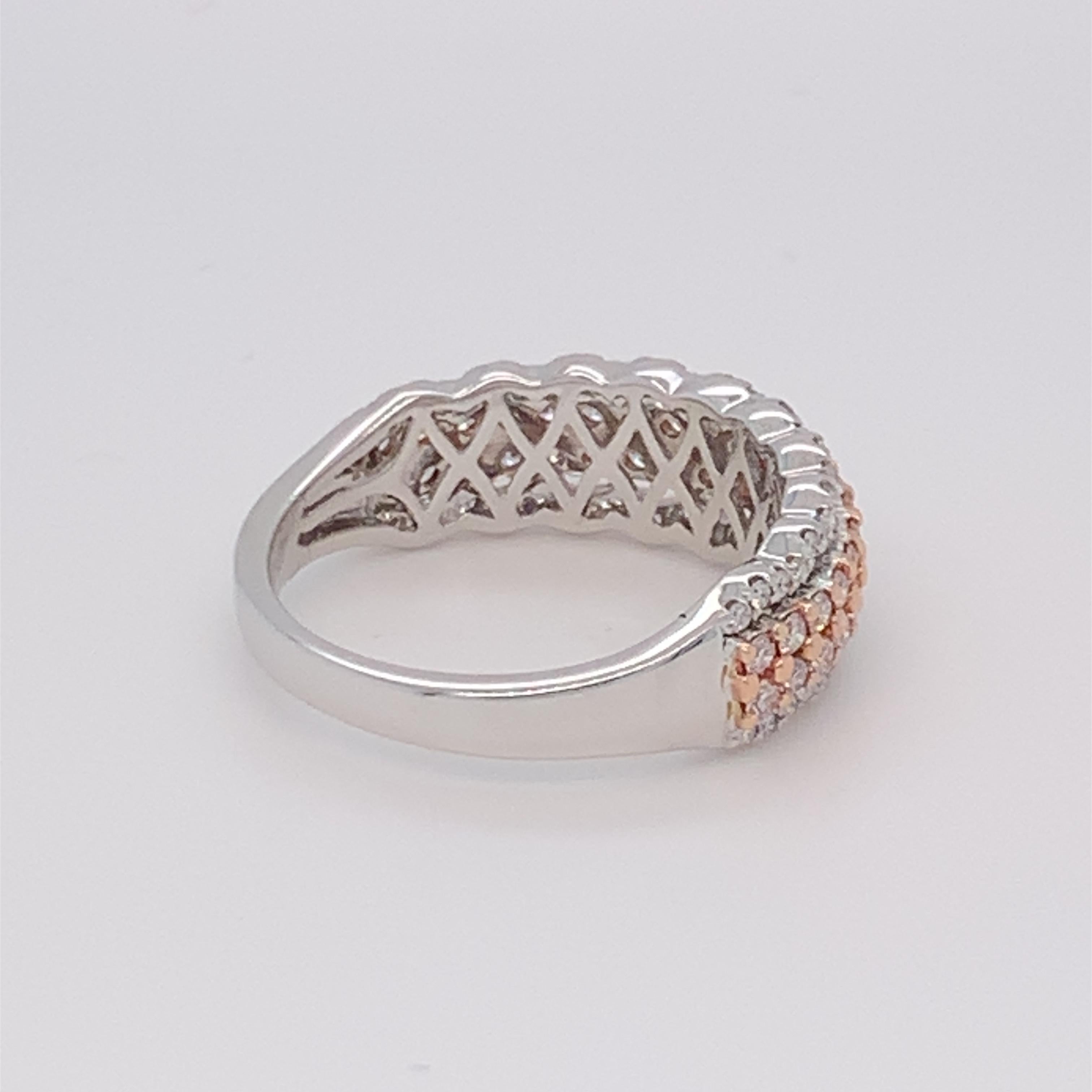 0.69 Carat Pink & White Diamond Band in 14k Two Tone Gold For Sale 8