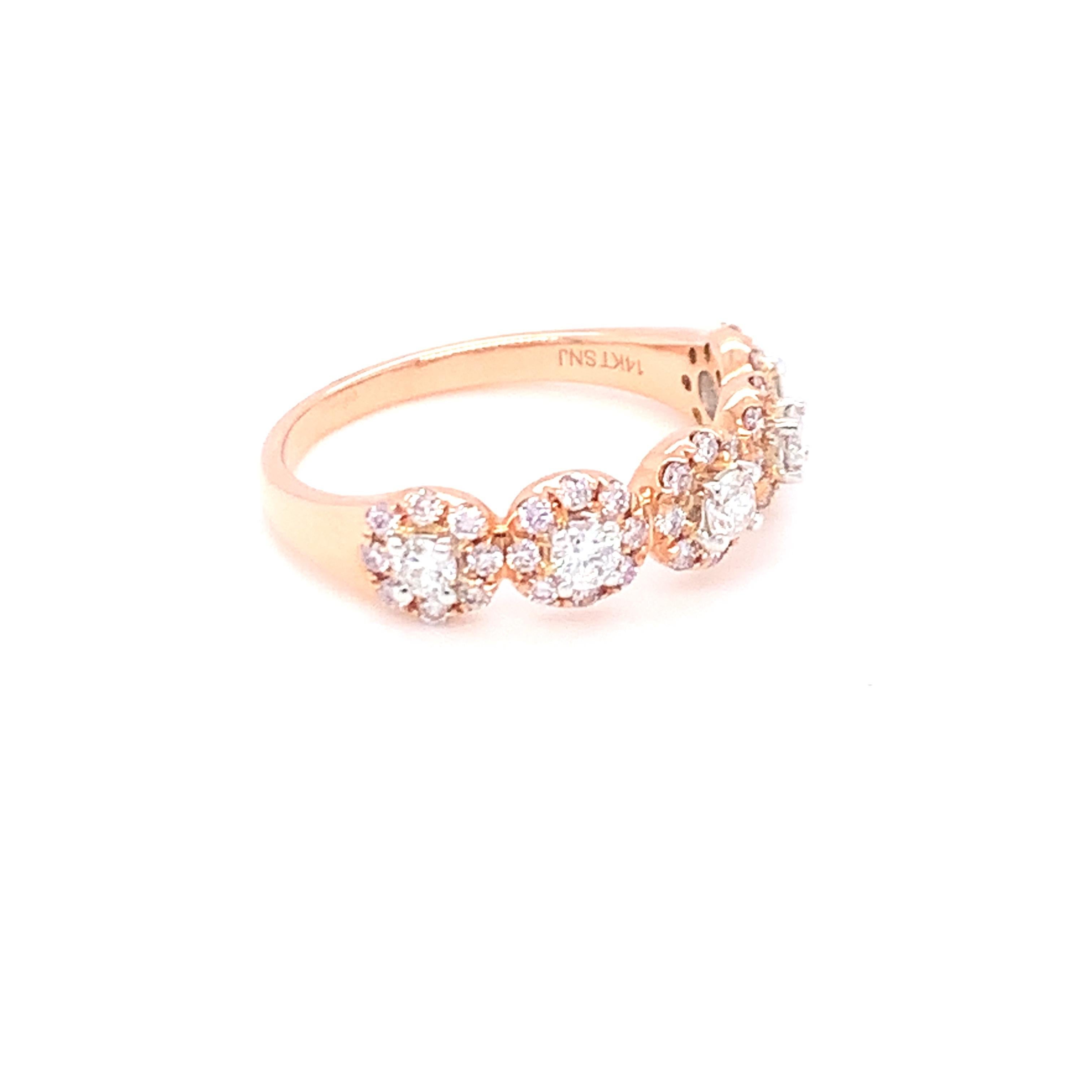 0.69 Carat Pink & White Diamond Band in 14k Two Tone Gold For Sale 9
