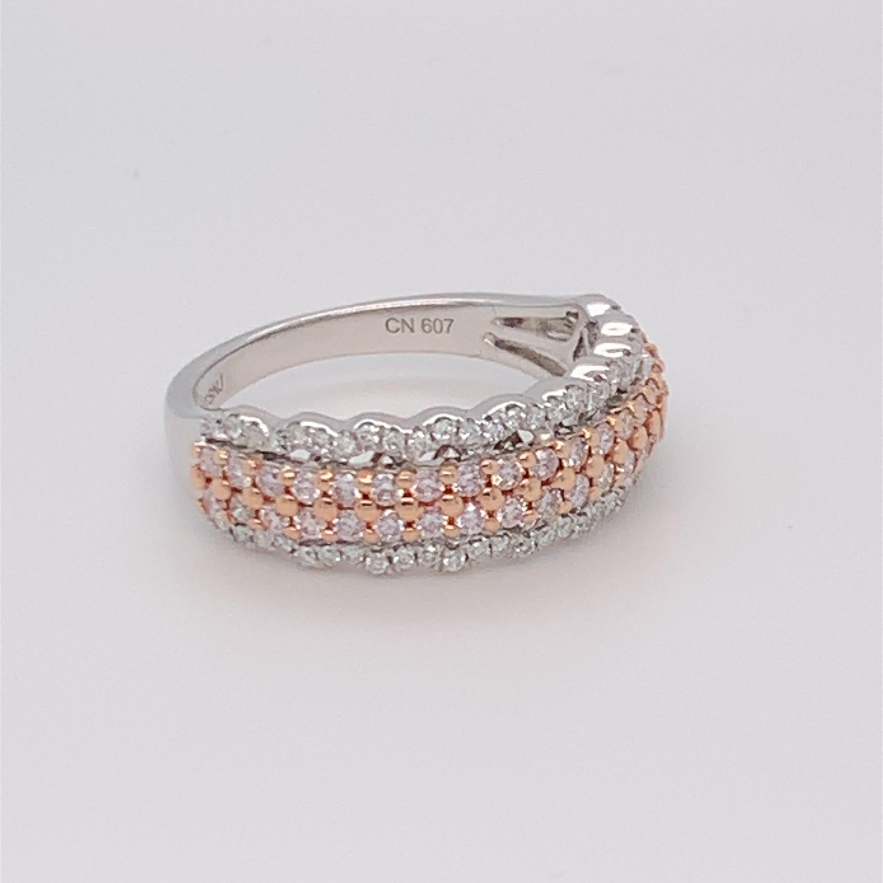 Brilliant Cut 0.69 Carat Pink & White Diamond Band in 14k Two Tone Gold For Sale