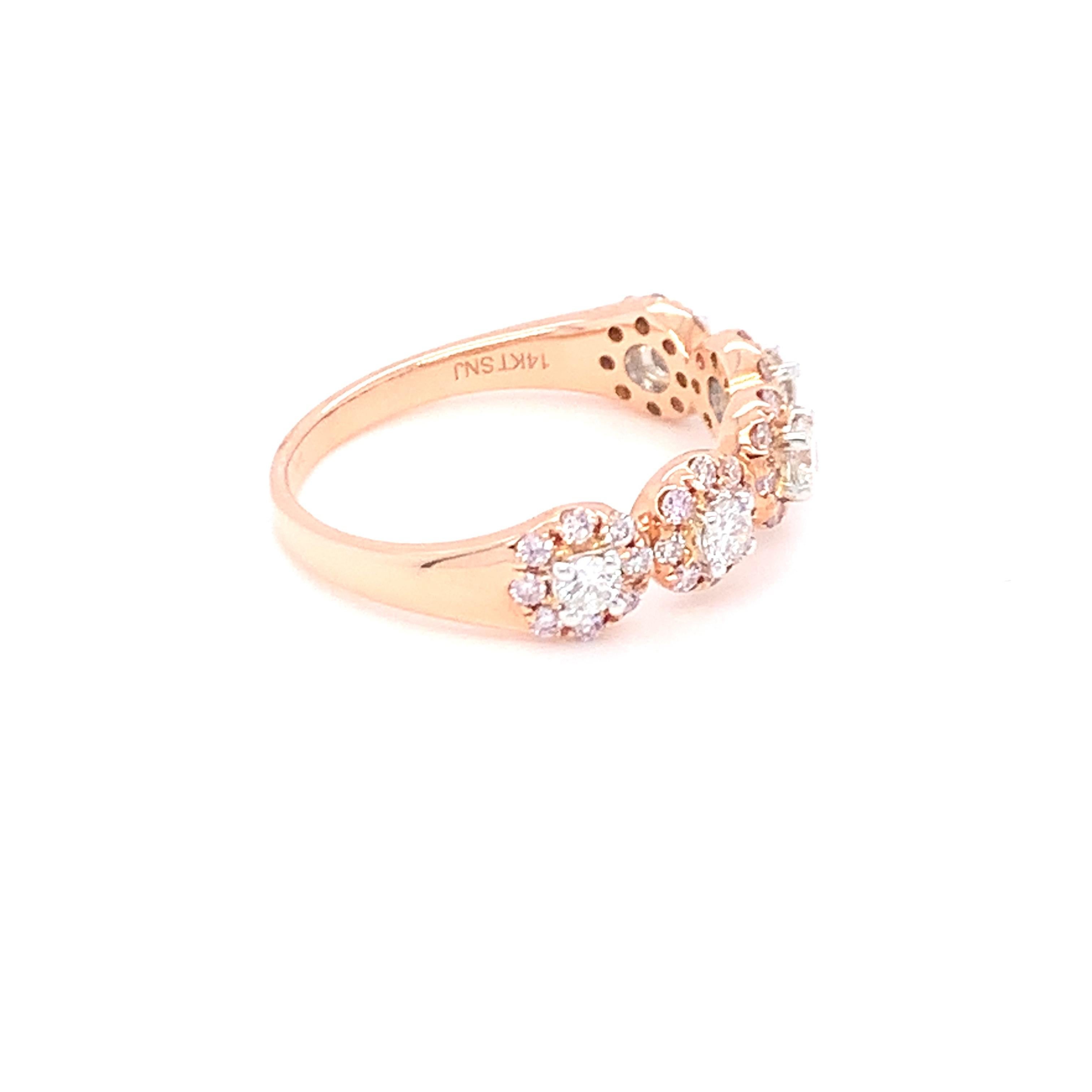 0.69 Carat Pink & White Diamond Band in 14k Two Tone Gold In New Condition For Sale In Trumbull, CT