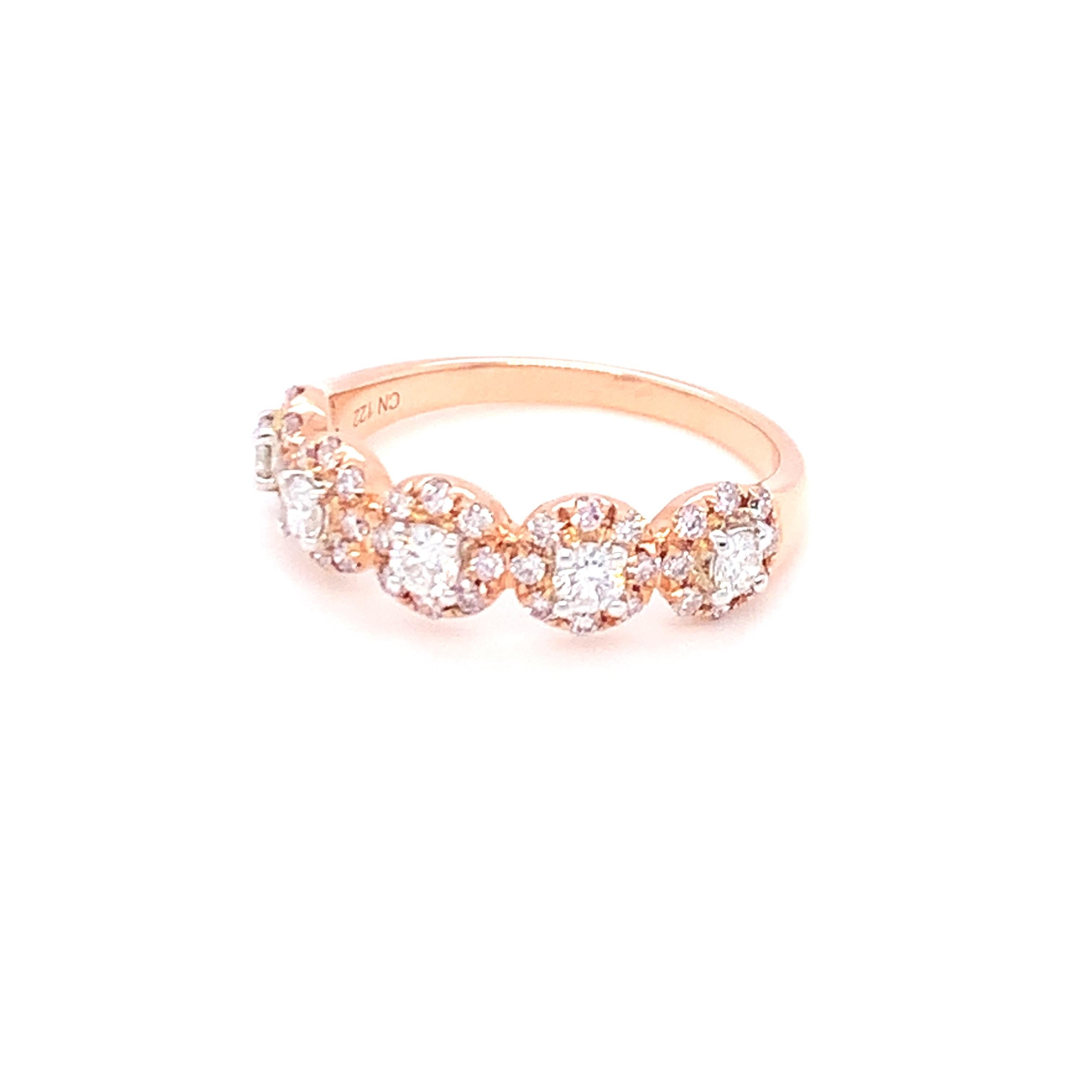 0.69 Carat Pink & White Diamond Band in 14k Two Tone Gold For Sale 1