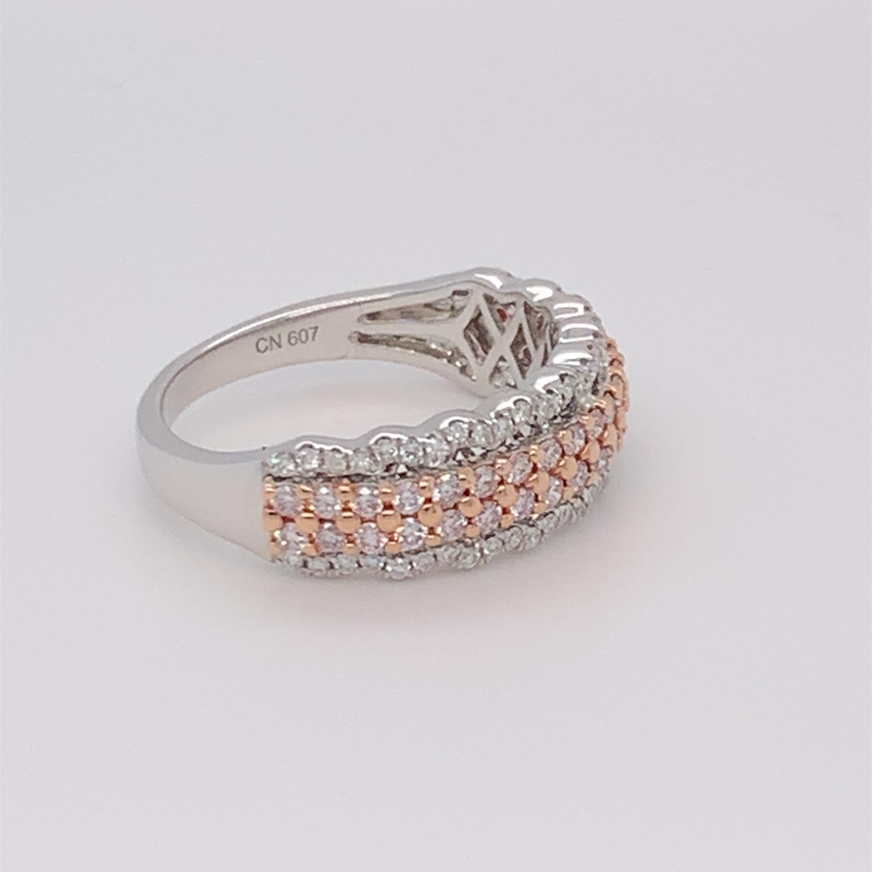 0.69 Carat Pink & White Diamond Band in 14k Two Tone Gold For Sale 3