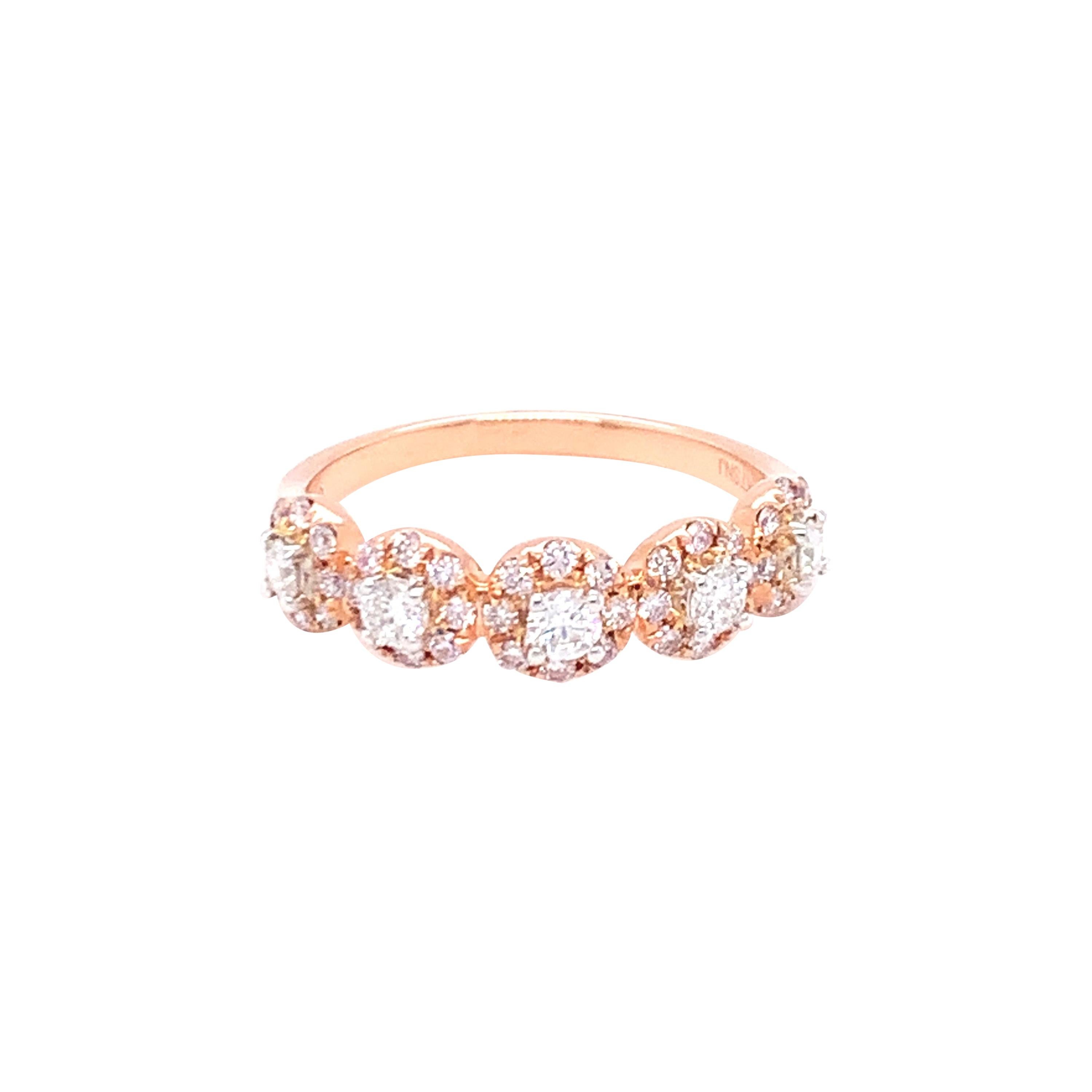 0.69 Carat Pink & White Diamond Band in 14k Two Tone Gold For Sale