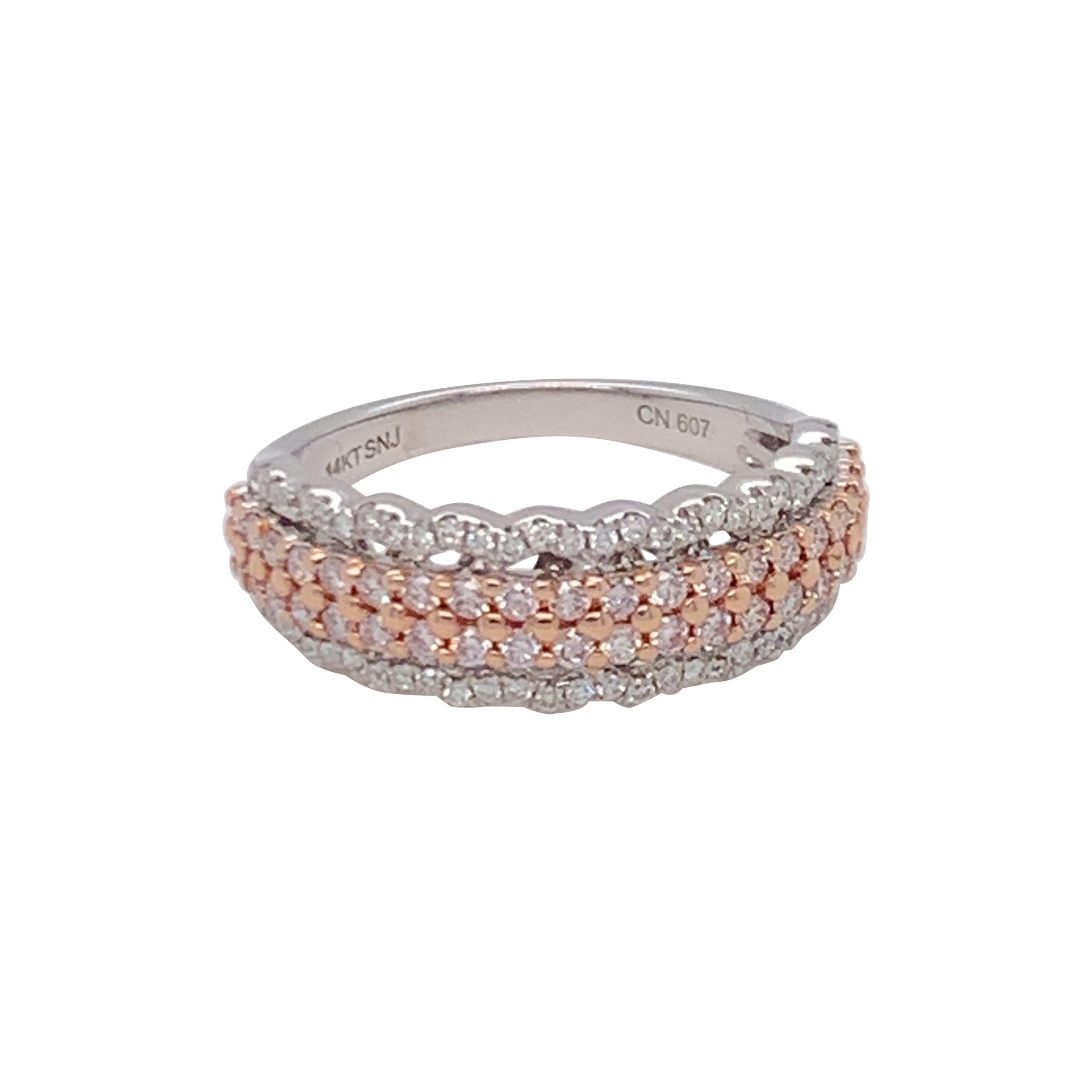 0.69 Carat Pink & White Diamond Band in 14k Two Tone Gold For Sale