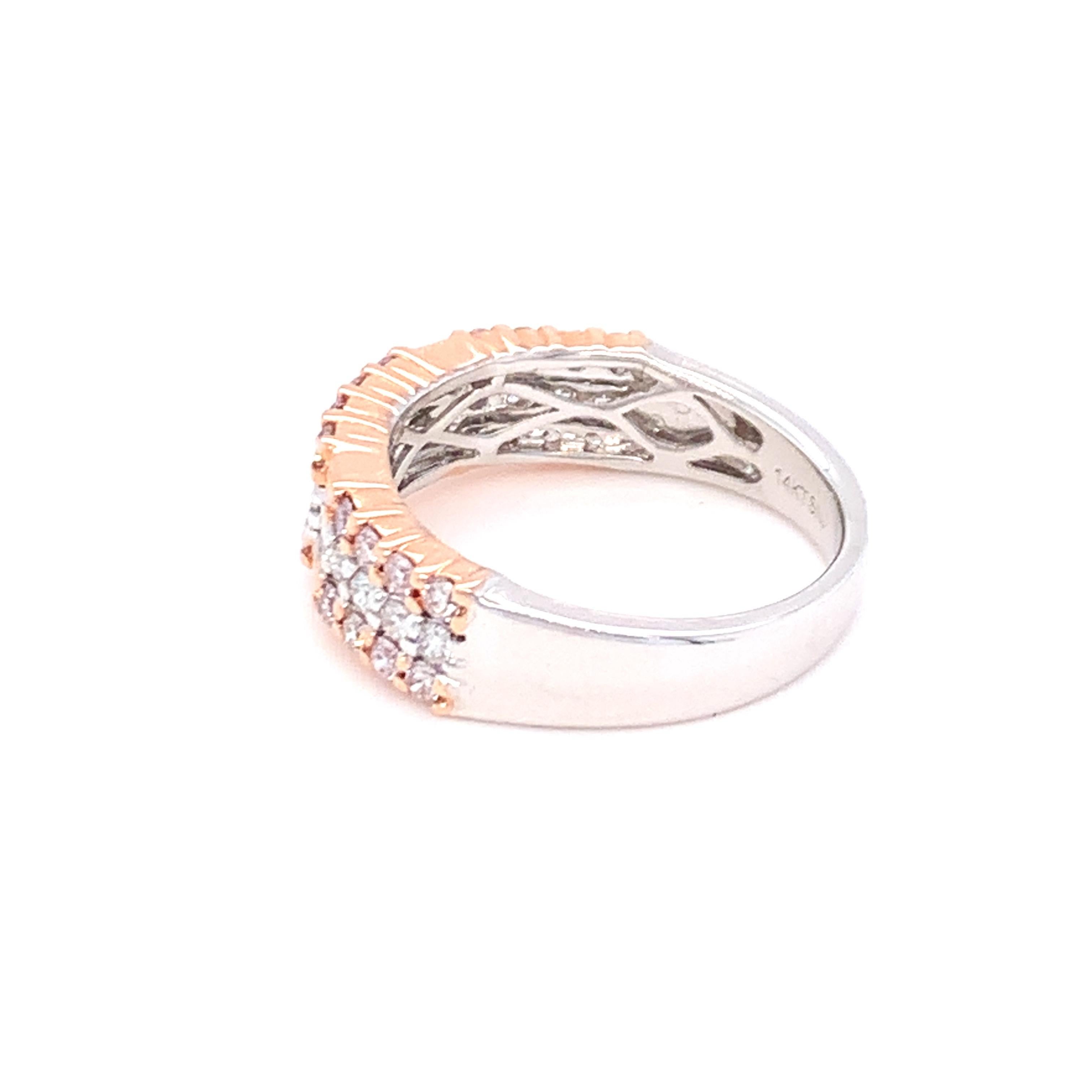 0.69 Carat Pink & White Diamond Band Ring in 14k Two Tone Gold For Sale 4