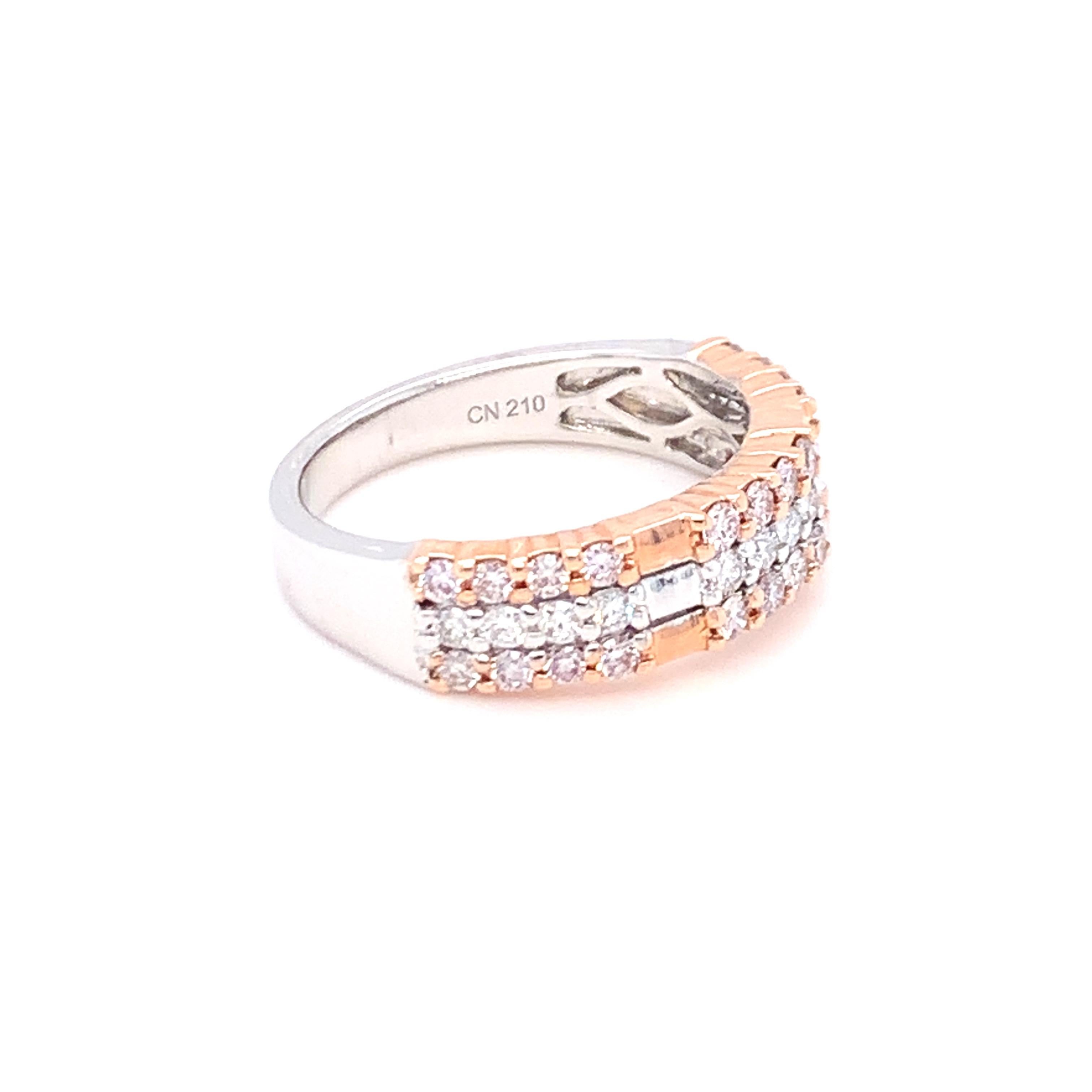 0.69 Carat Pink & White Diamond Band Ring in 14k Two Tone Gold For Sale 5