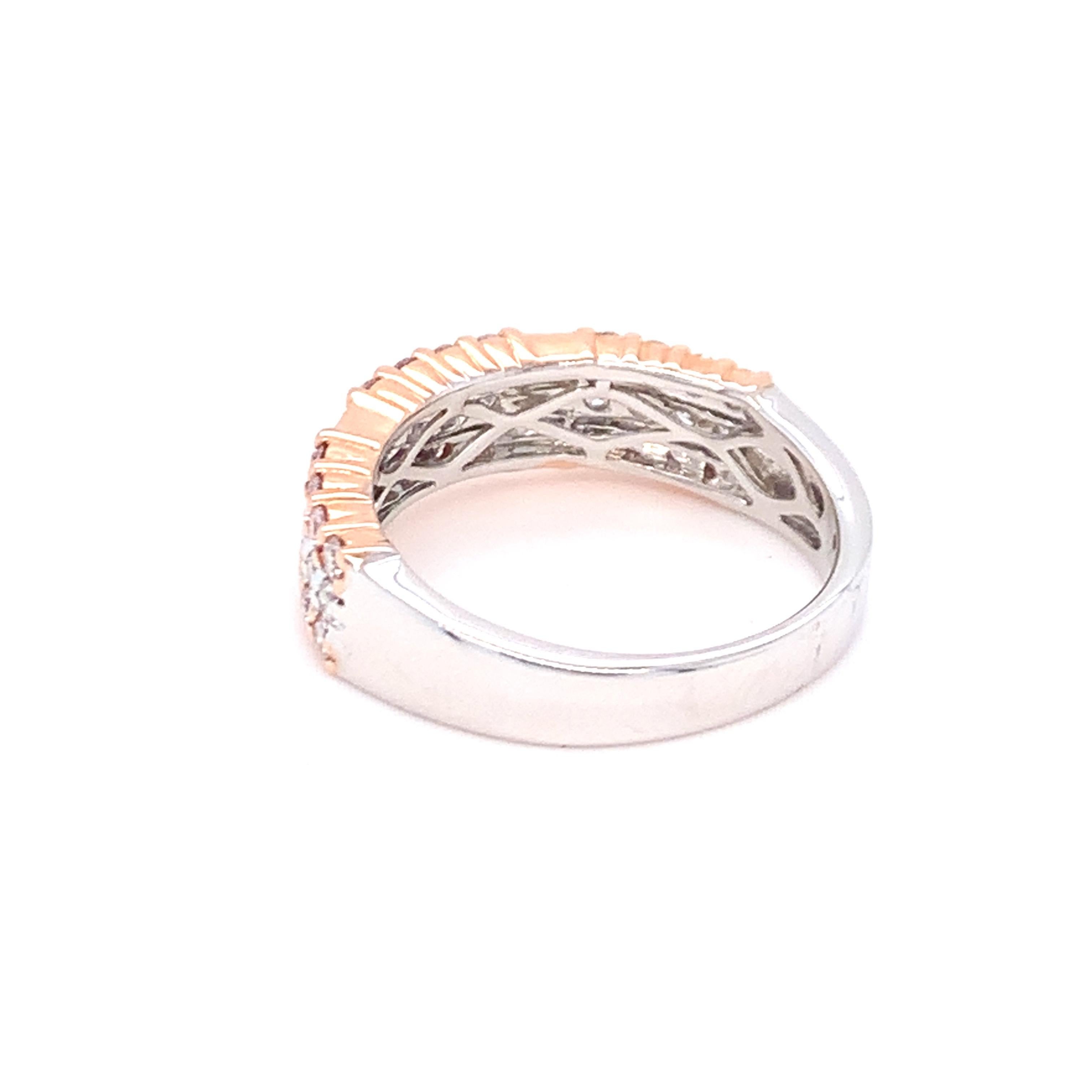 0.69 Carat Pink & White Diamond Band Ring in 14k Two Tone Gold For Sale 6