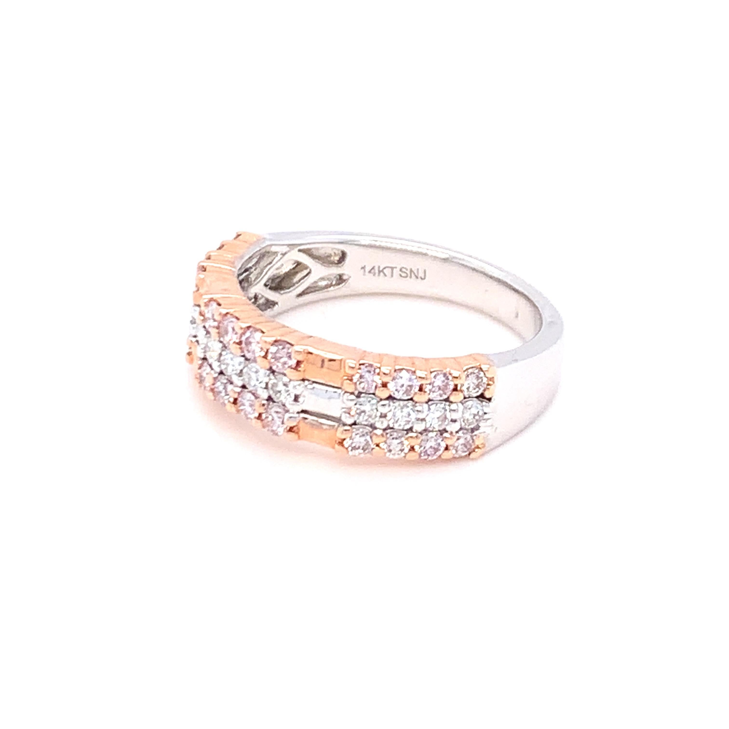 0.69 Carat Pink & White Diamond Band Ring in 14k Two Tone Gold For Sale 8