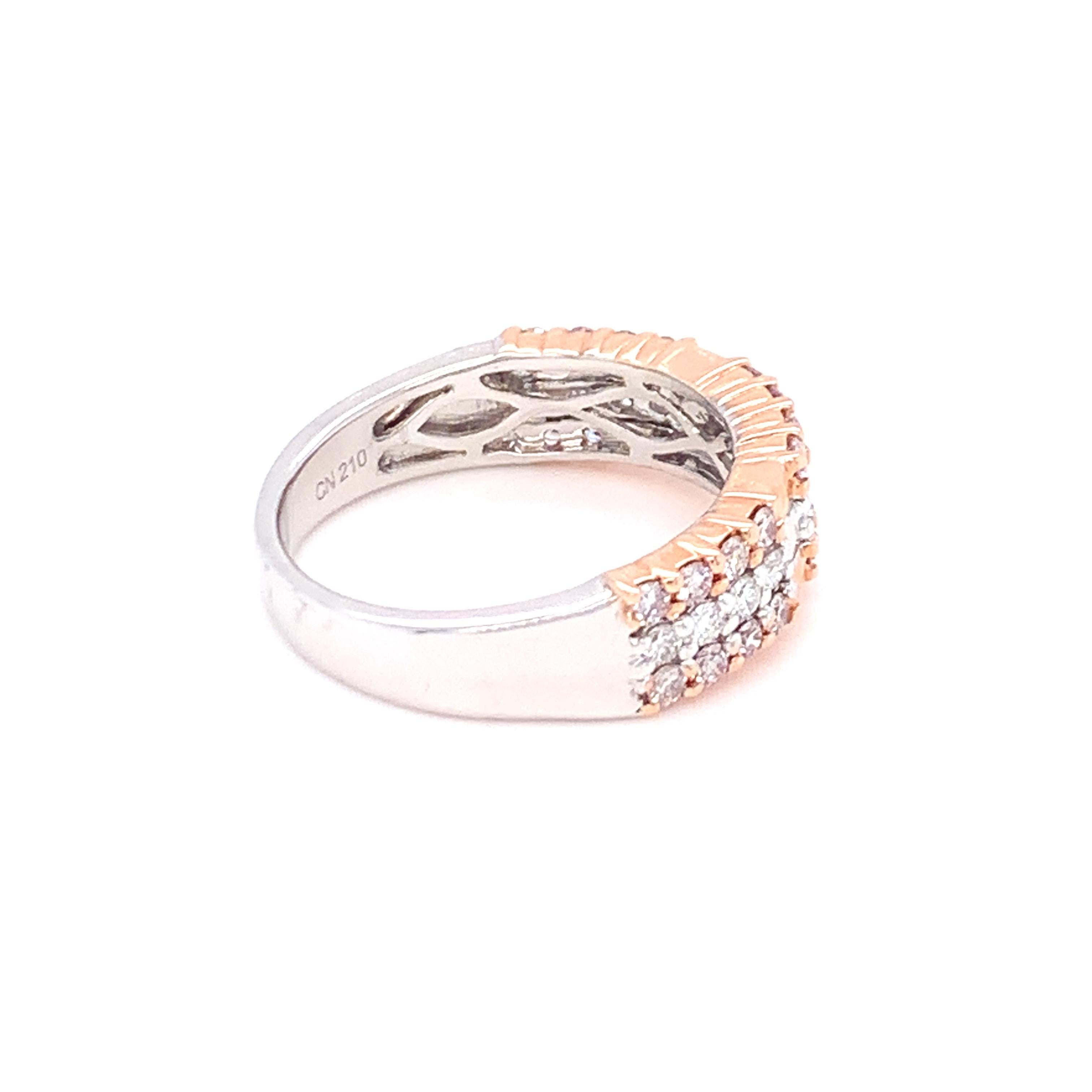 Artisan 0.69 Carat Pink & White Diamond Band Ring in 14k Two Tone Gold For Sale