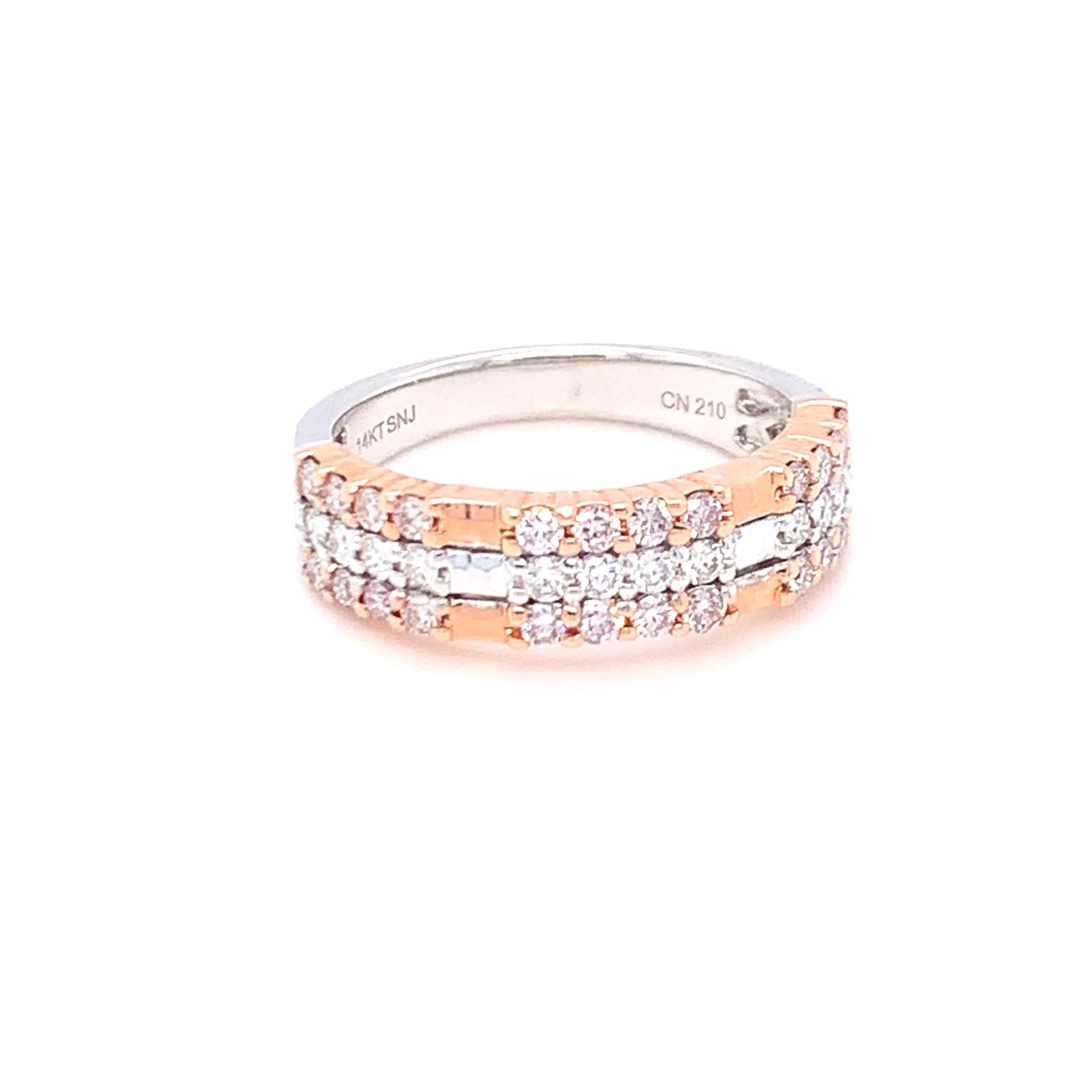 0.69 Carat Pink & White Diamond Band Ring in 14k Two Tone Gold In New Condition For Sale In Trumbull, CT