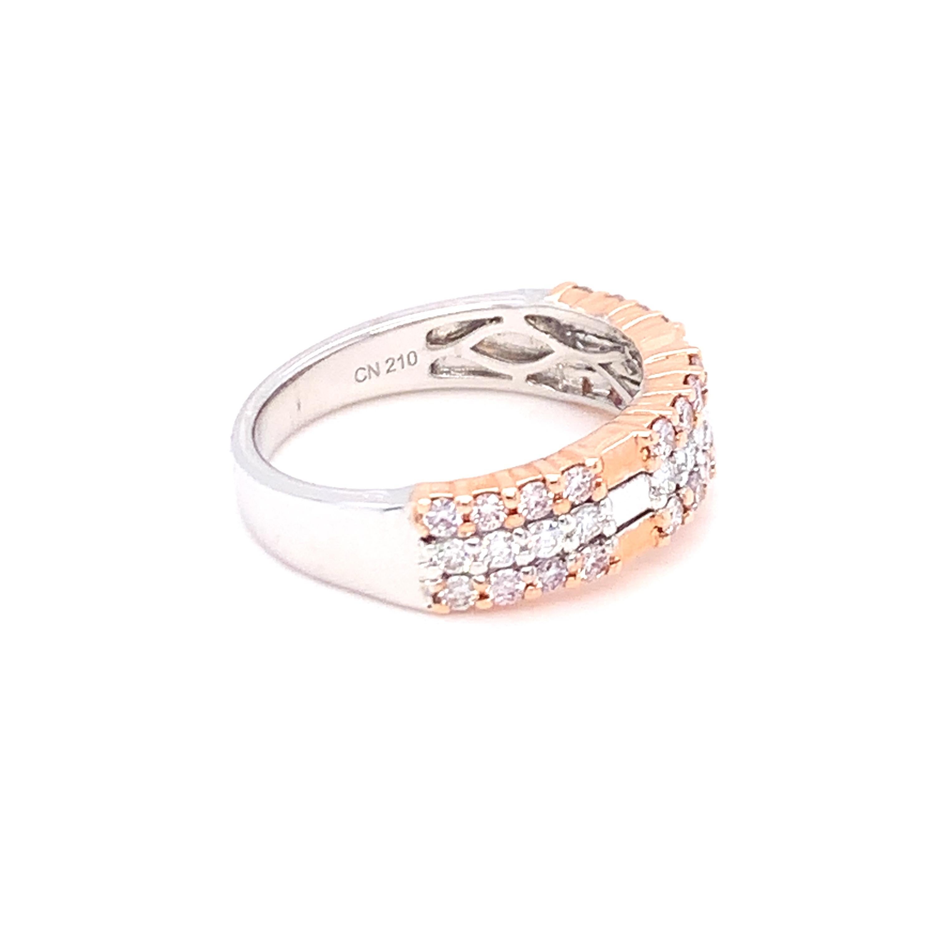 0.69 Carat Pink & White Diamond Band Ring in 14k Two Tone Gold For Sale 1