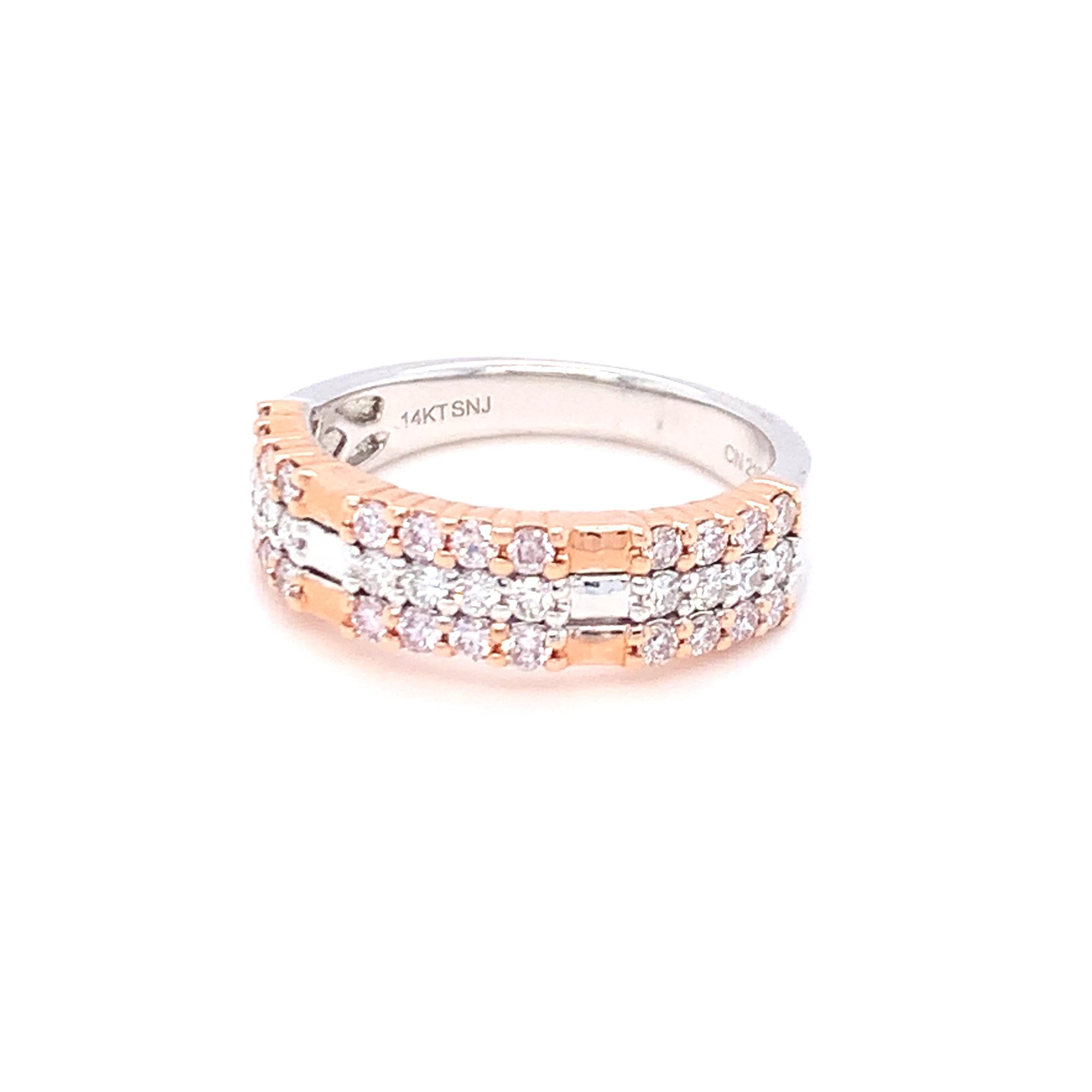 0.69 Carat Pink & White Diamond Band Ring in 14k Two Tone Gold For Sale 2