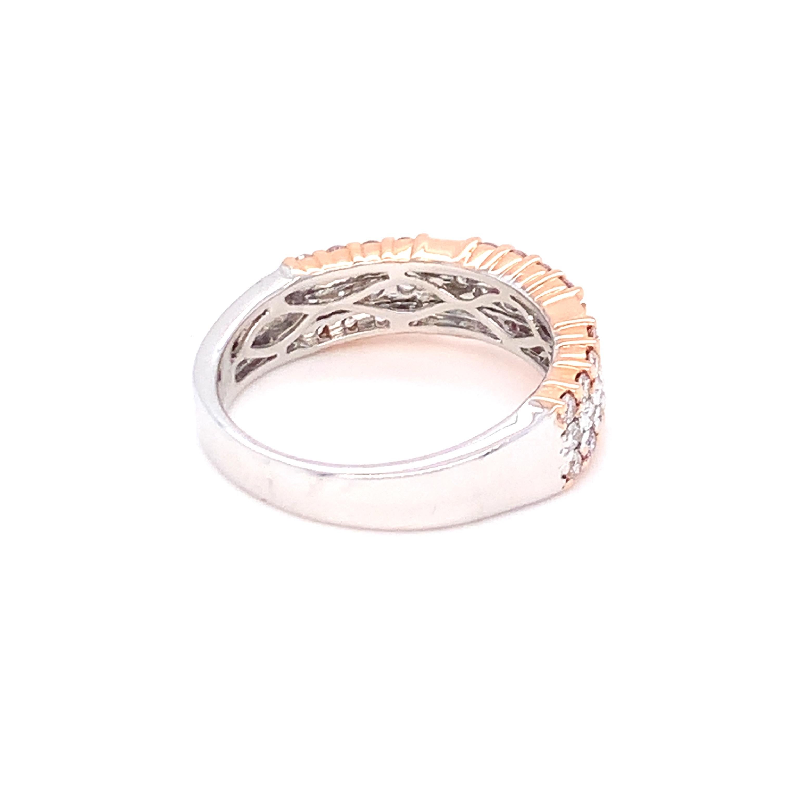0.69 Carat Pink & White Diamond Band Ring in 14k Two Tone Gold For Sale 3